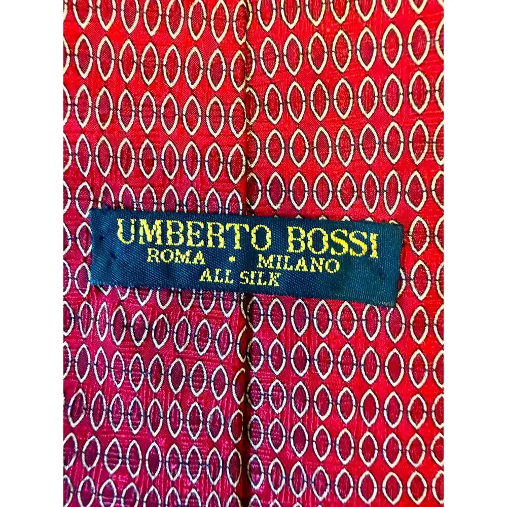 Vintage 90s Umberto Bossi Roma Milano Red Geometric Silk Tie Handmade